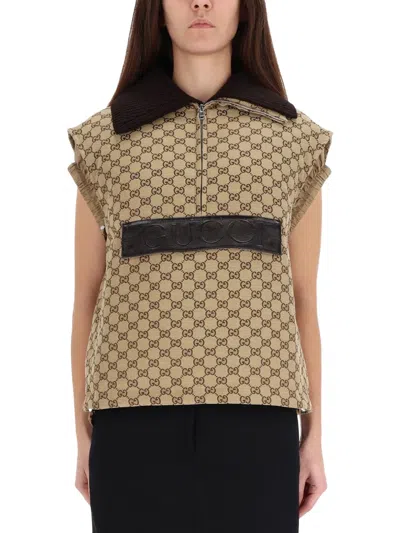 Gucci Vest With Leather Label In Brown