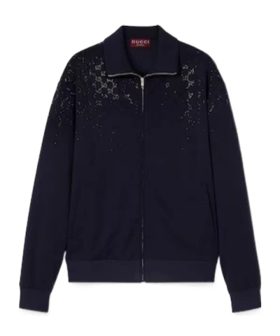 Gucci Veste Zippée En Jersey Technique Avec Cristaux In Blue