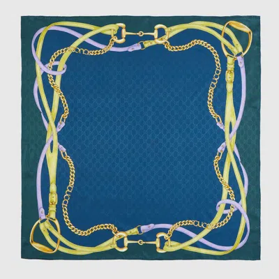Gucci Vierecktuch Aus Gg Seidenjacquard Mit Print In Blue