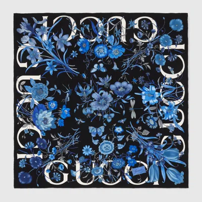 Gucci Vierecktuch Aus Seide Mit Blumen-print In Blue