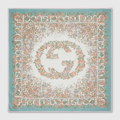 Gucci Vierecktuch Aus Seide Mit Gg Blumen-print In Blau