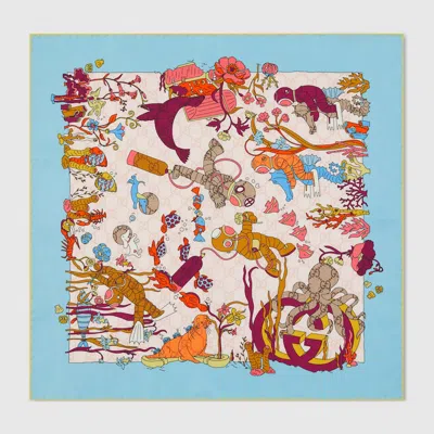 Gucci Vierecktuch Aus Seide Mit Print In Blue