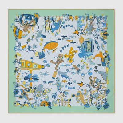 Gucci Vierecktuch Aus Seide Mit Print In Green