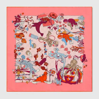 Gucci Vierecktuch Aus Seide Mit Print In Pink