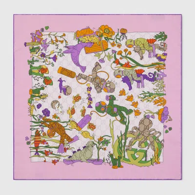 Gucci Vierecktuch Aus Seide Mit Print In Purple