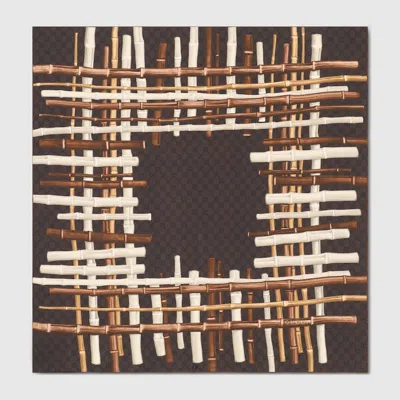 Gucci Printed Silk Twill Carré In Brown