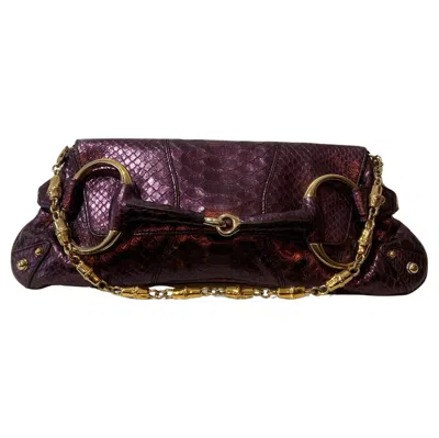 Pre-owned Gucci Vintage 1955 Metallic Purple Lizard Clutch