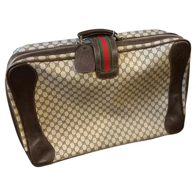 Pre-owned Gucci Vintage 1980s  Iconic Gg Monogram Suitcase With Web Stripe In Brown