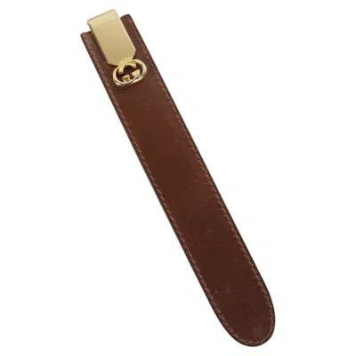 Pre-owned Gucci Vintage 1980s  Leather & Gold Gg Letter Opener And Bookmark Combination In Brown
