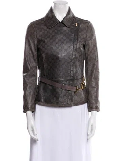 Pre-owned Gucci Vintage 2000's Biker Jacket In Gray