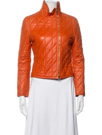 Pre-owned Gucci Vintage 2000 Leather Biker Jacket In Orange