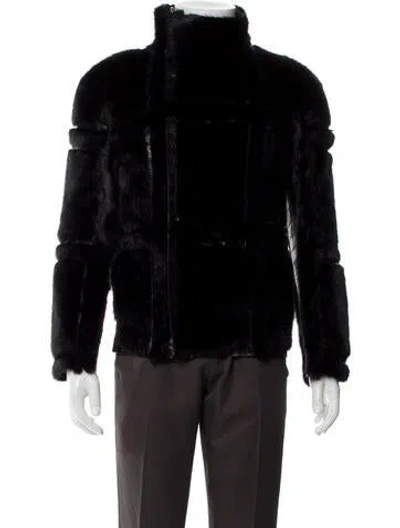 Pre-owned Gucci Vintage 2004 Mink And Crocodile Jacket In Black