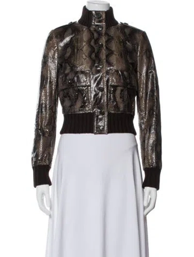 Pre-owned Gucci Vintage 2006 Python Bomber Jacket In Brown