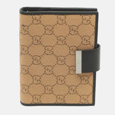 Pre-owned Gucci Vintage 6-ring Brown Gg Canvas And Leather Agenda Planner Cover