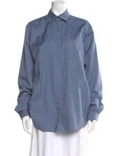 Pre-owned Gucci Vintage Animal Print Blouse In Blue