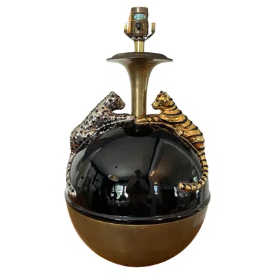 Pre-owned Gucci Vintage Art Deco Porcelain And Brass Chapman Lamp In Black