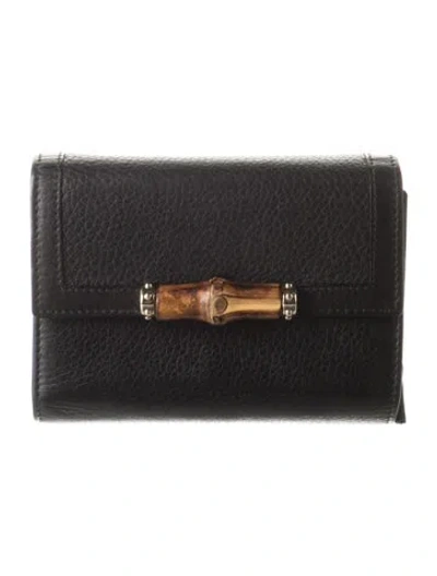 Pre-owned Gucci Vintage Bamboo Accent Trifold Wallet In Black