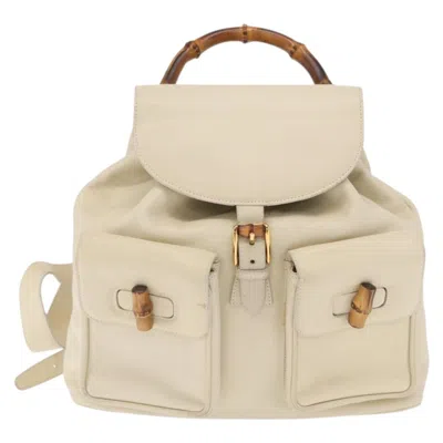 Pre-owned Gucci Vintage Bamboo Backpack Leather Beige Leather Backpack Bag () In Sand