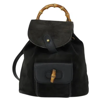 Pre-owned Gucci Vintage Bamboo Backpack Leather Black Leather Backpack Bag ()