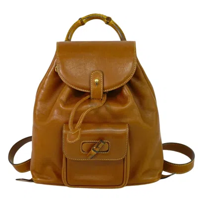 Pre-owned Gucci Vintage Bamboo Backpack Leather Brown Leather Backpack Bag ()