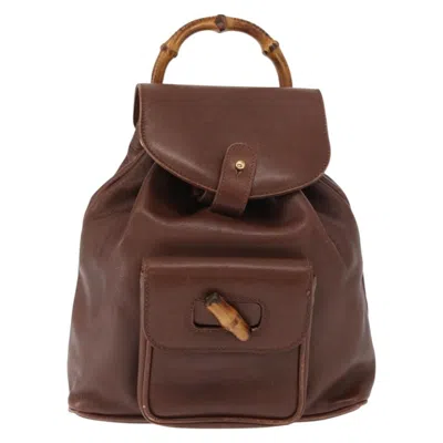 Pre-owned Gucci Vintage Bamboo Backpack Leather Brown Leather Backpack Bag ()