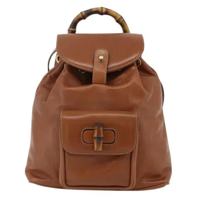 Pre-owned Gucci Vintage Bamboo Backpack Leather Brown Leather Backpack Bag ()