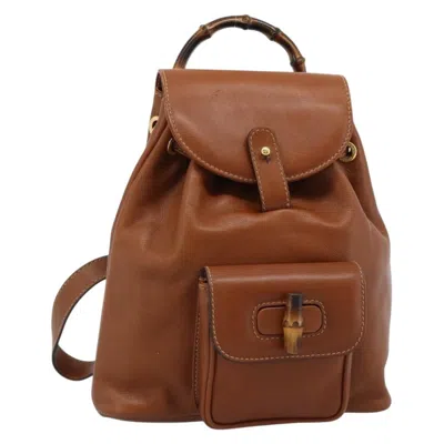 Pre-owned Gucci Vintage Bamboo Backpack Leather Brown Leather Backpack Bag ()