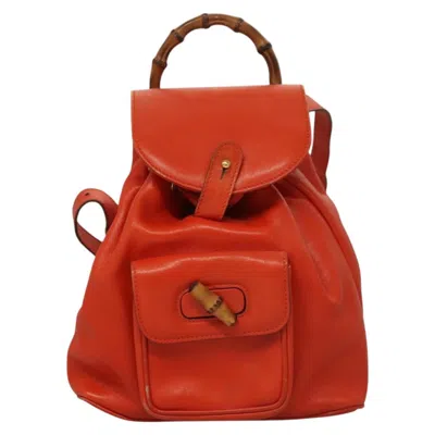 Pre-owned Gucci Vintage Bamboo Backpack Leather Orange Leather Backpack Bag ()