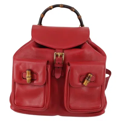 Pre-owned Gucci Vintage Bamboo Backpack Leather Red Leather Backpack Bag ()