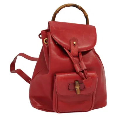 Pre-owned Gucci Vintage Bamboo Backpack Leather Red Leather Backpack Bag ()