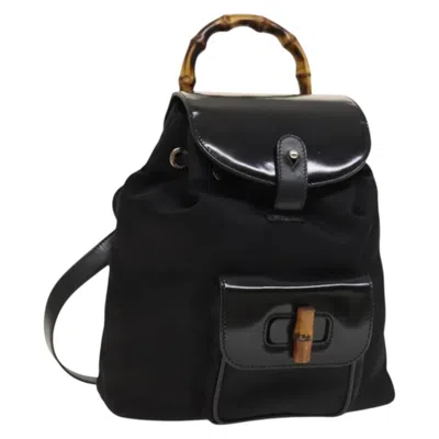 Pre-owned Gucci Vintage Bamboo Backpack Nylon And Patent Leather Black Nylon Backpack Bag ()