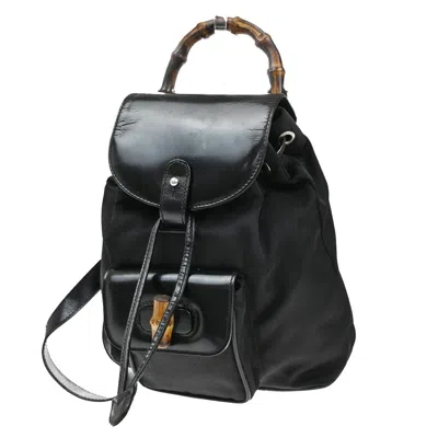 Pre-owned Gucci Vintage Bamboo Backpack Nylon And Patent Leather Black Nylon Backpack Bag ()