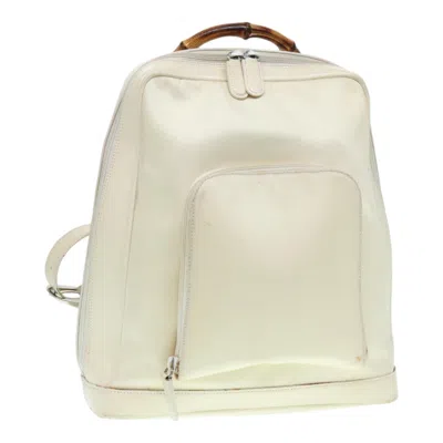 Pre-owned Gucci Vintage Bamboo Backpack Nylon And Patent Leather White Nylon Backpack Bag ()