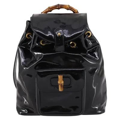 Pre-owned Gucci Vintage Bamboo Backpack Patent Black Patent_leather Backpack Bag ()