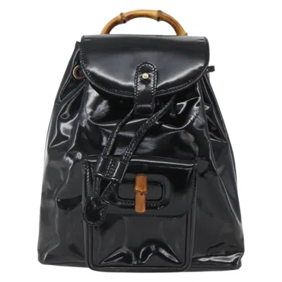 Pre-owned Gucci Vintage Bamboo Backpack Patent Black Patent_leather Backpack Bag ()
