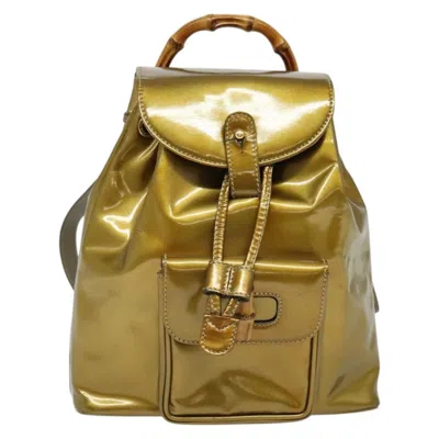 Pre-owned Gucci Vintage Bamboo Backpack Patent Gold Patent_leather Backpack Bag ()