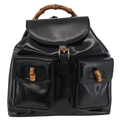 Pre-owned Gucci Vintage Bamboo Backpack Patent Leather Black Patent_leather Backpack Bag ()