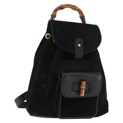 Pre-owned Gucci Vintage Bamboo Backpack Suede Black Suede Backpack Bag ()