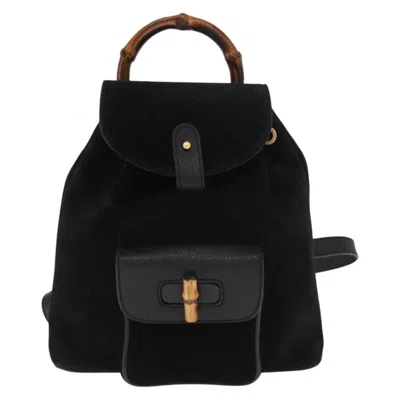 Pre-owned Gucci Vintage Bamboo Backpack Suede Black Suede Backpack Bag ()