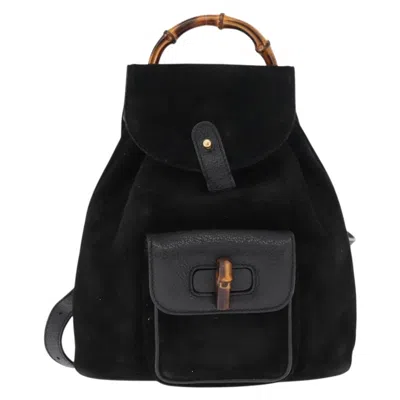 Pre-owned Gucci Vintage Bamboo Backpack Suede Black Suede Backpack Bag ()