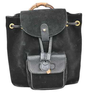 Pre-owned Gucci Vintage Bamboo Backpack Suede Black Suede Backpack Bag ()