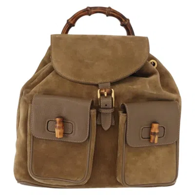Pre-owned Gucci Vintage Bamboo Backpack Suede Brown Suede Backpack Bag ()