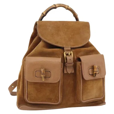 Pre-owned Gucci Vintage Bamboo Backpack Suede Brown Suede Backpack Bag ()
