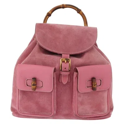 Pre-owned Gucci Vintage Bamboo Backpack Suede Pink Suede Backpack Bag ()