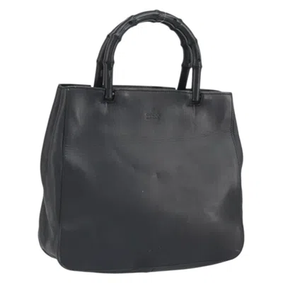 Pre-owned Gucci Vintage Bamboo Handle Bag Leather Black Leather Handbag ()