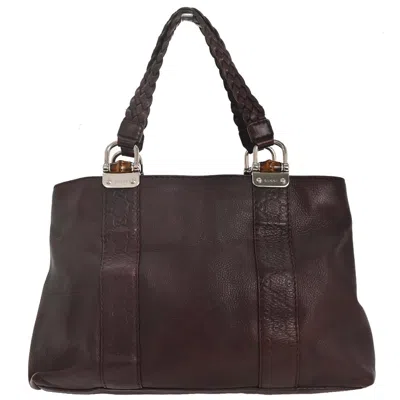 Pre-owned Gucci Vintage Bamboo Handle Bag Leather Brown Leather Tote Bag Bag ()