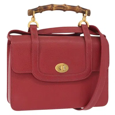 Pre-owned Gucci Vintage Bamboo Handle Bag Leather Red Leather Handbag ()
