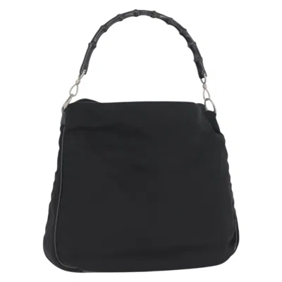 Pre-owned Gucci Vintage Bamboo Handle Bag Nylon Black Nylon Handbag ()