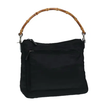 Pre-owned Gucci Vintage Bamboo Handle Bag Nylon Black Nylon Handbag ()
