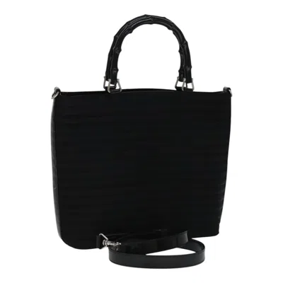 Pre-owned Gucci Vintage Bamboo Handle Bag Nylon Black Nylon Handbag ()